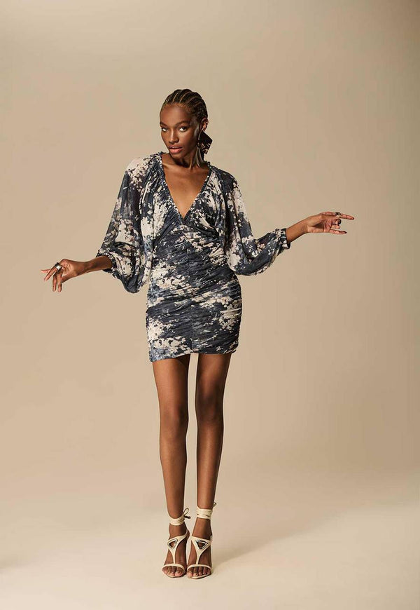 VESTIDO TULE FRANZIDO ESTAMPA ESSENCE