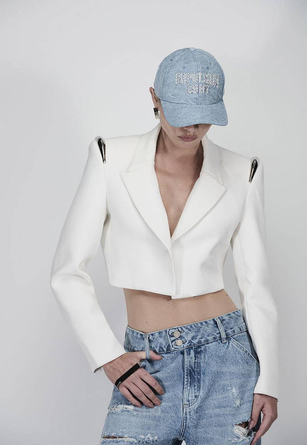 BLAZER CROPPED ALFAIATARIA COM METAL NOS OMBROS