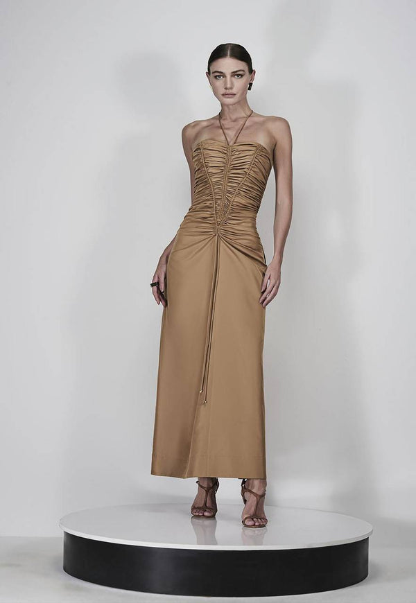 VESTIDO LONGO DE NYLON DRAPEADA