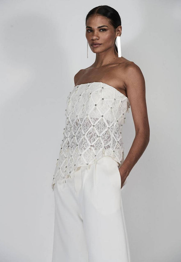 BLUSA SEM ALÇA DE RENDA BORDADA