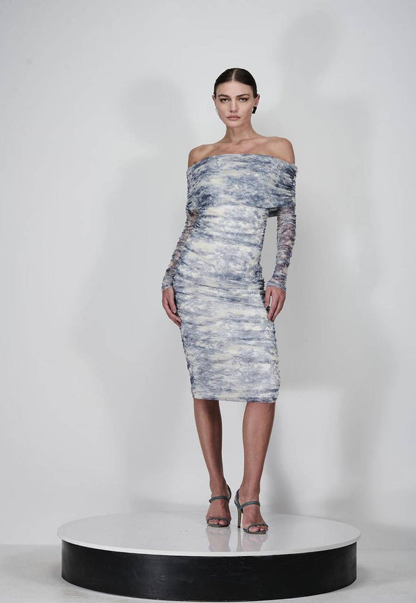 VESTIDO MIDI DE TULE OMBRO A OMBRO TOILE