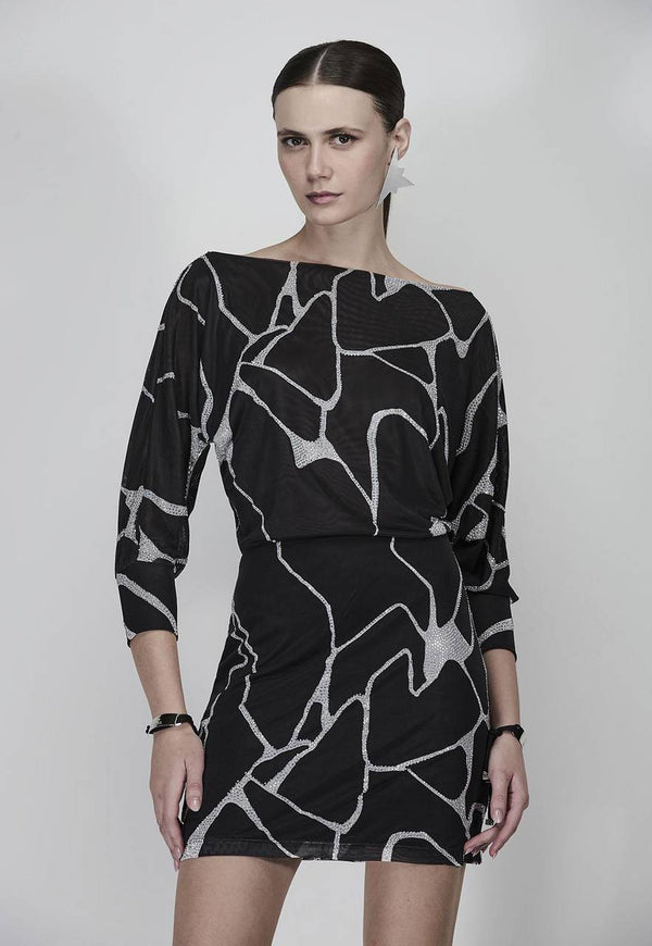 VESTIDO CURTO GRAPHICS COM TRANSFER