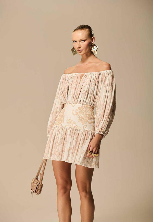 VESTIDO PAISLEY OMBRO A OMBRO FRANZIDO