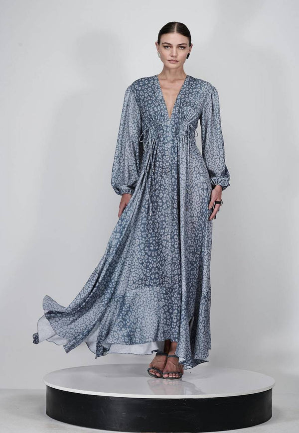 VESTIDO LONGO DENIM LEOPARD