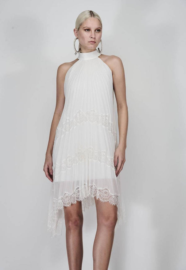 VESTIDO CURTO PLISSADO COM RENDA