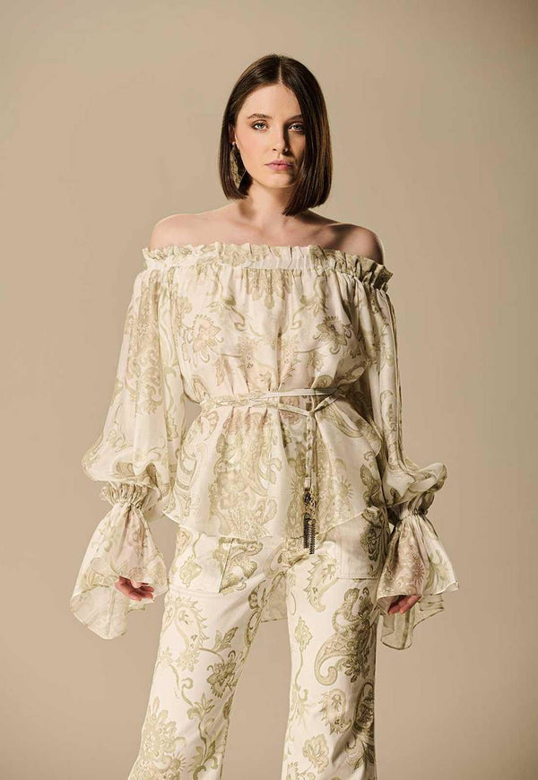 BLUSA OMBRO A OMBRO ORGANZA PAISLEY