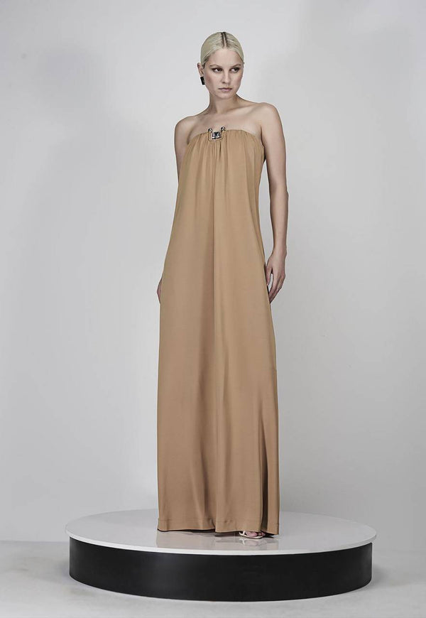 VESTIDO LONGO SEM ALÇAS COM METAL