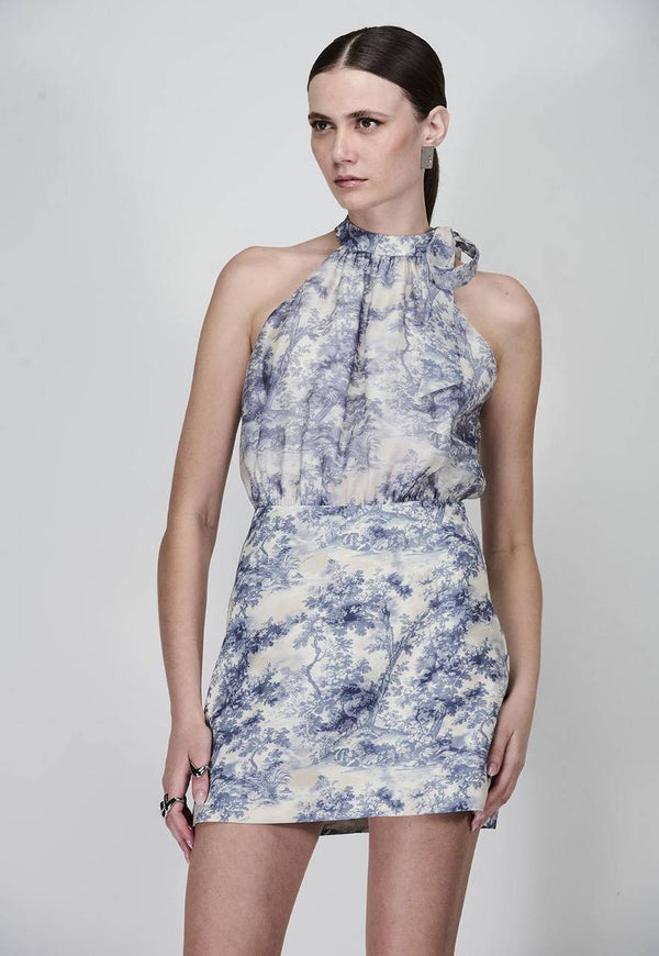 VESTIDO CURTO AMARRAÇÃO ESTAMPA TOILE