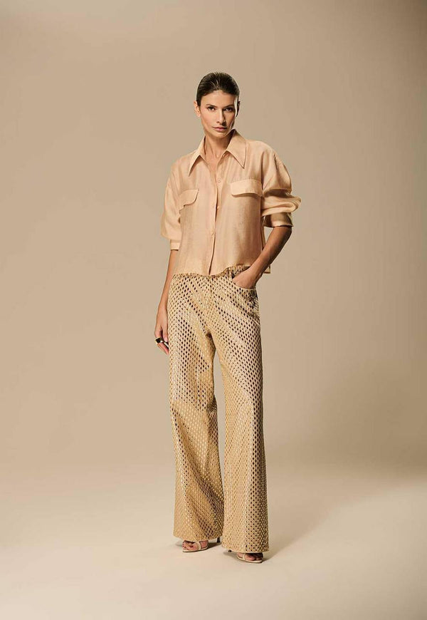 CALÇA WIDE LEG SARJA TRANSFER DIAMOND