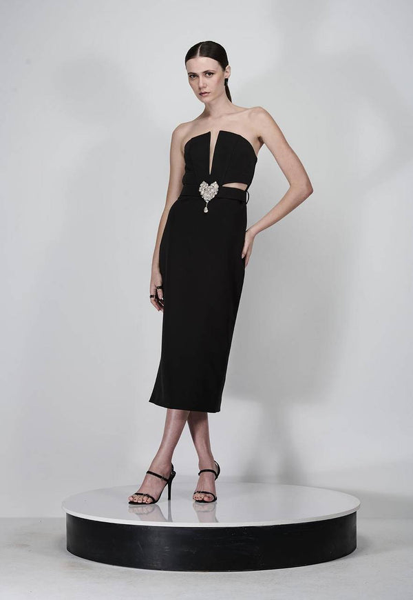 VESTIDO MIDI SEM ALÇAS COM CINTO BRIGHT HEART