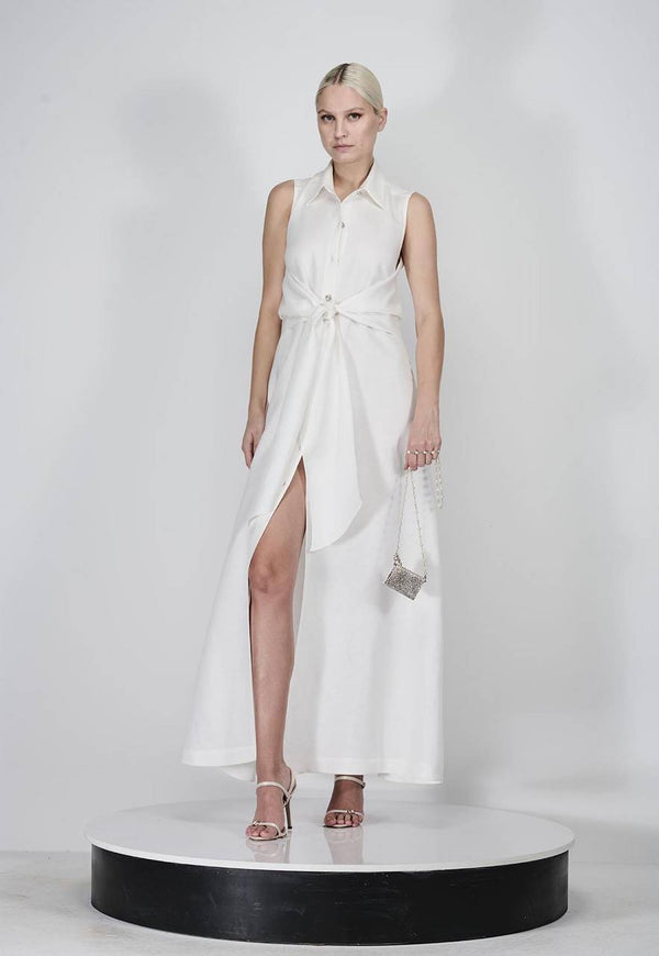 VESTIDO LONGO DE LINHO MIX BOTÕES