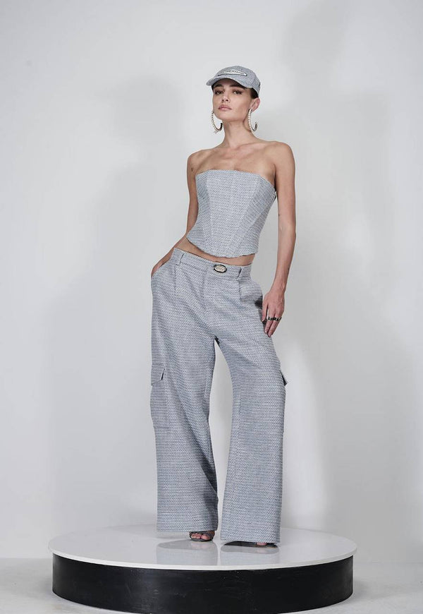 CALÇA RETA CARGO DE TWEED