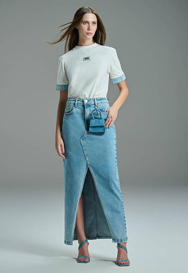 SAIA LONGA COM BOLSINHA JEANS