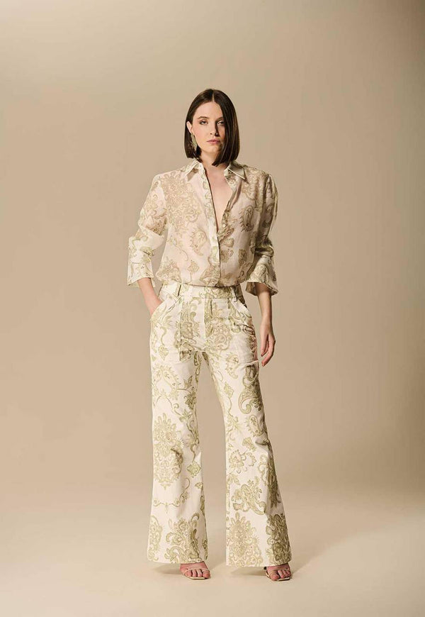 CALÇA BOOT CUT ESTAMPA PAISLEY