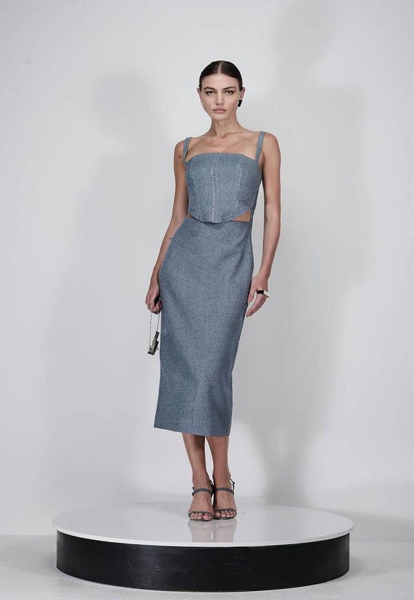 VESTIDO MIDI DE SARJA COM TRANSFER