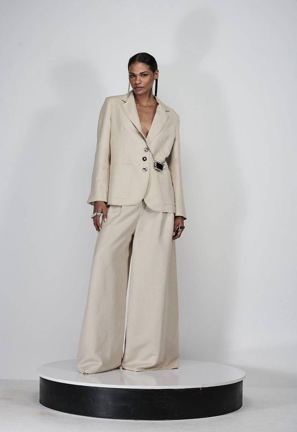 CONJUNTO BLAZER E CALÇA DE LINHO