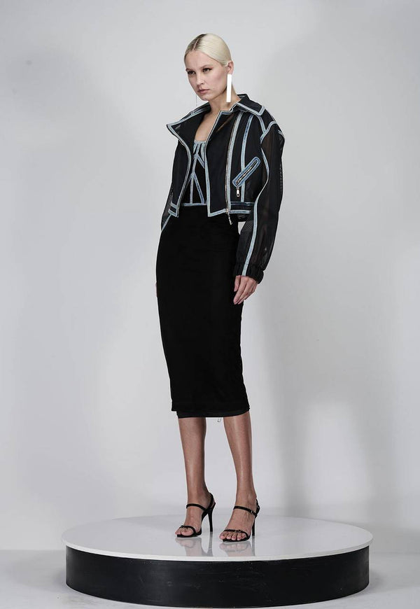 VESTIDO MIDI TULE COM VIÉS JEANS