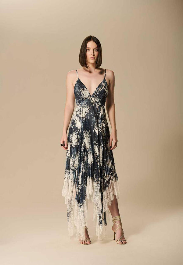 VESTIDO PLISSADO ESTAMPA ESSENCE BLUE