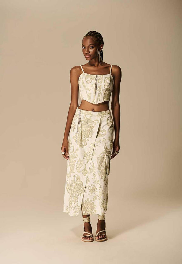 CONJUNTO TOP E SAIA ESTAMPA PAISLEY