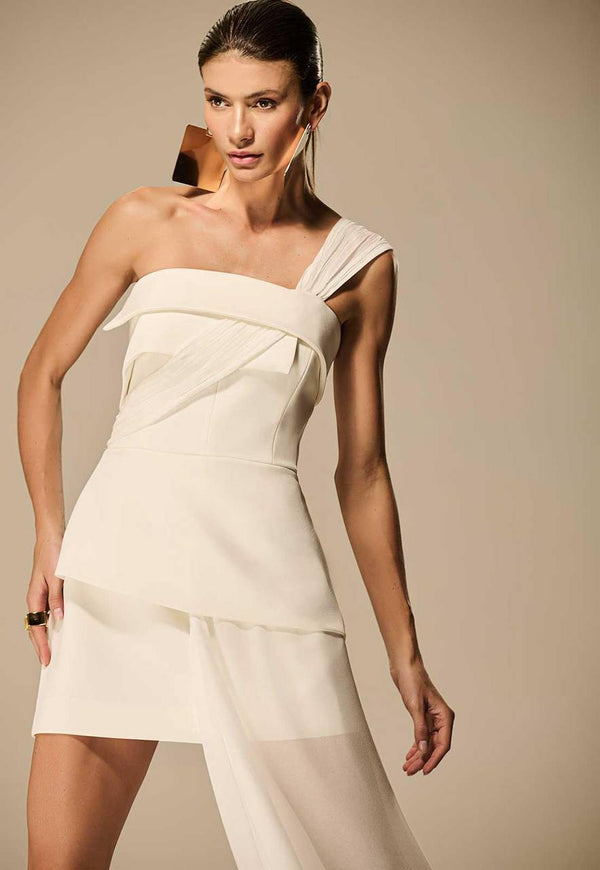 VESTIDO UM OMBRO ALÇA FAIXA TARQUINADA
