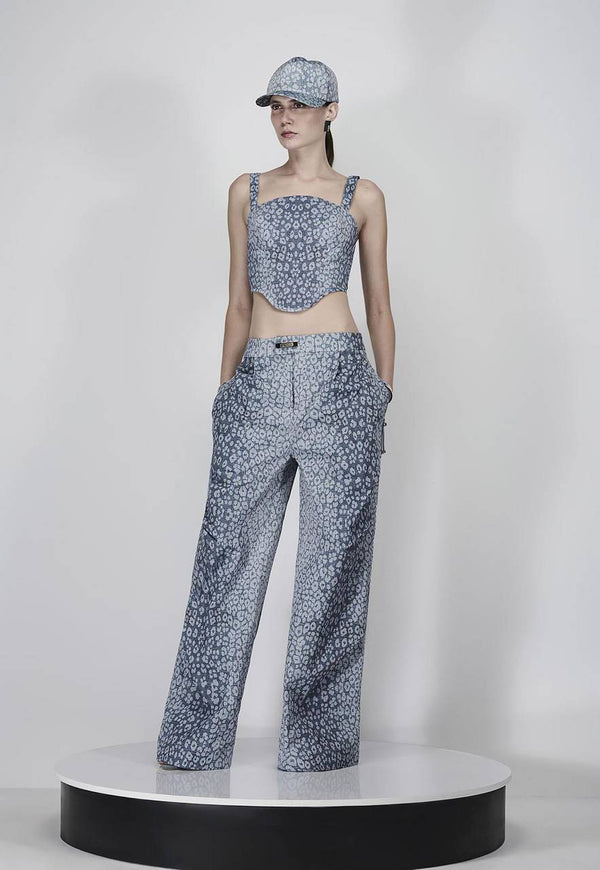 CALÇA DENIM LEOPARD