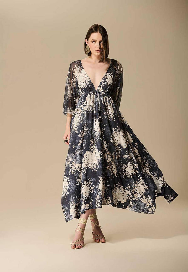 VESTIDO MANGA TULE ESTAMPA ESSENCE BLUE