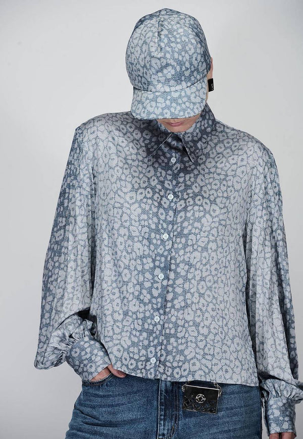 CAMISA PLISSADO DENIM LEOPARD