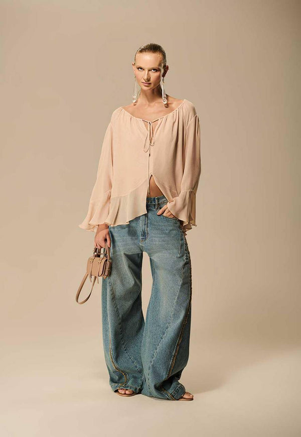 CALÇA JEANS BARREL COM COSTURA