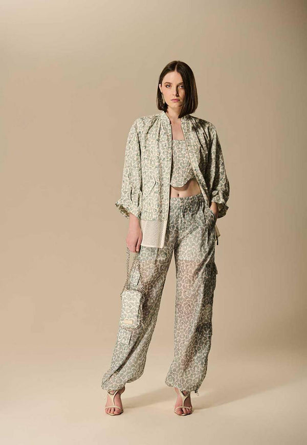 JAQUETA ESTAMPA WASHED LEOPARD BARRA TELA