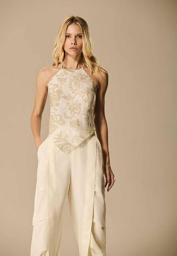 BLUSA FRENTE UNICA ORGANZA PAISLEY