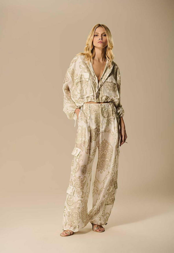 CALÇA CARGO ORGANZA PAISLEY