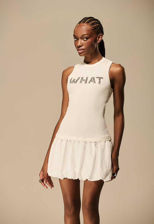 VESTIDO BALONÊ TRANSFER BORDADO WHAT