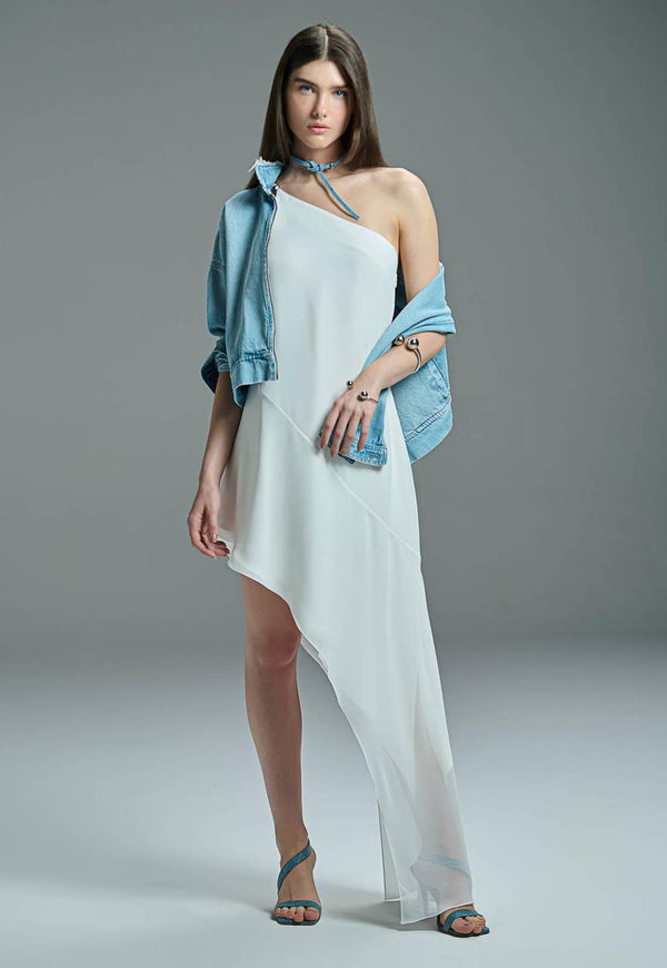 VESTIDO ASSIMETRICO MIX TEXTURAS