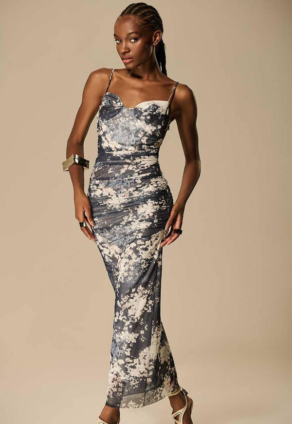 VESTIDO TULE FRANZIDO ESSENCE BLUE