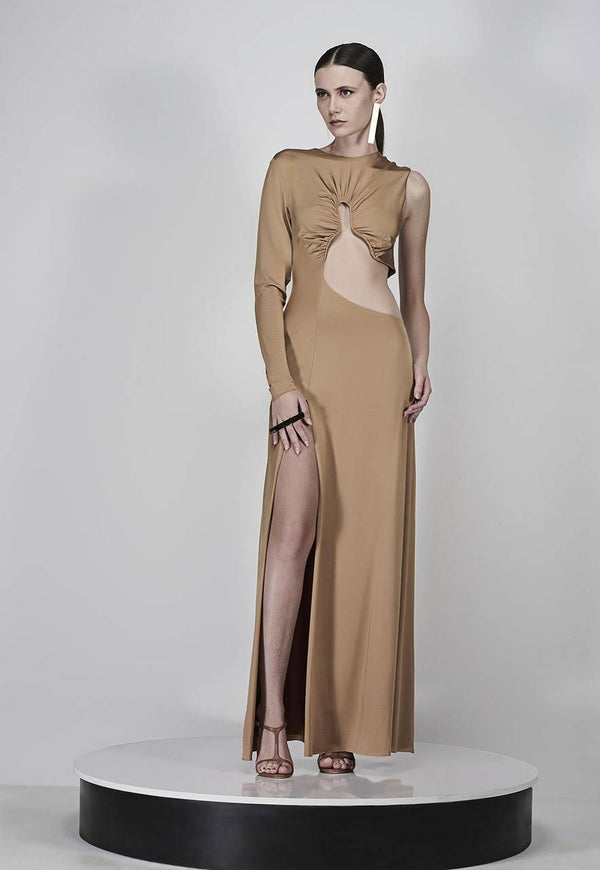 VESTIDO LONGO CUT OUT DE JERSEY COM FENDA