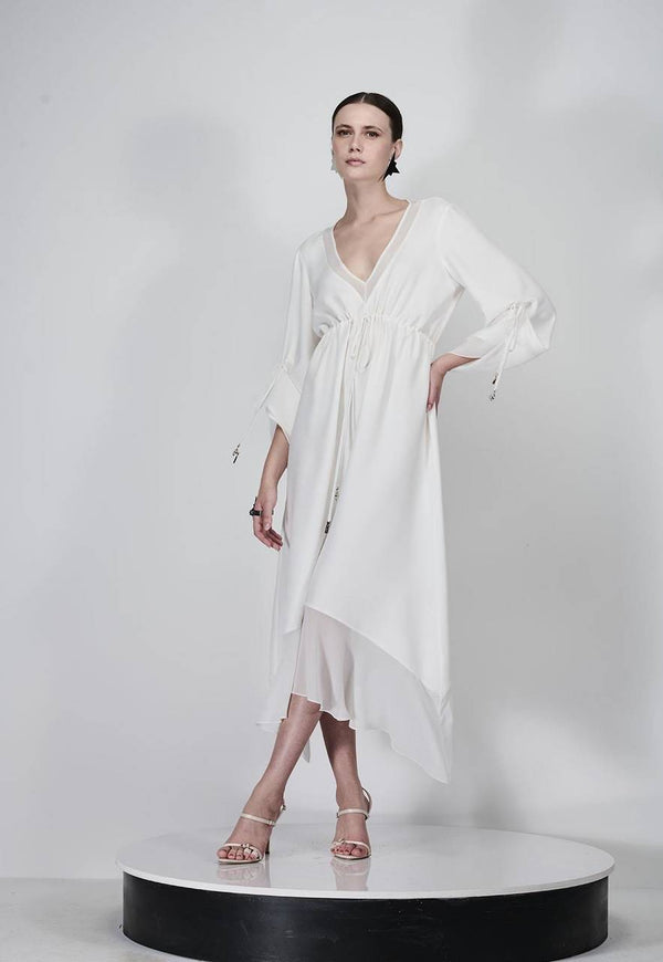 VESTIDO MIDI DETALHE TRANSPARÊNCIA